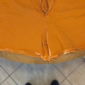 Bright Orange Frayed Hem Shorts